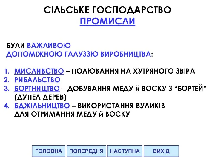 ГОЛОВНА НАСТУПНА ВИХІД ПОПЕРЕДНЯ СІЛЬСЬКЕ ГОСПОДАРСТВО ПРОМИСЛИ БУЛИ ВАЖЛИВОЮ ДОПОМІЖНОЮ ГАЛУЗЗЮ