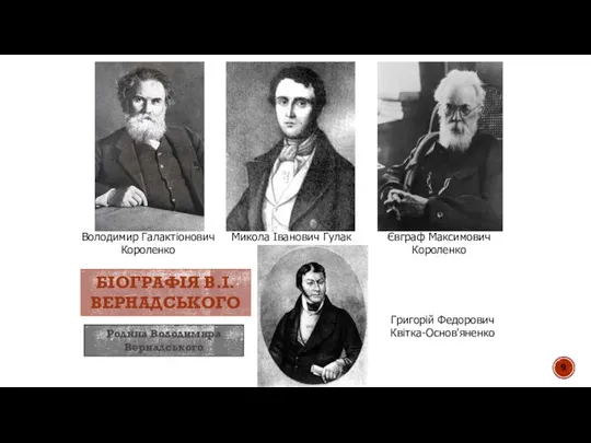 Володимир Галактіонович Короленко Євграф Максимович Короленко Микола Іванович Гулак Григорій Федорович