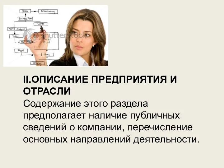 II.ОПИСАНИЕ ПРЕДПРИЯТИЯ И ОТРАСЛИ Содержание этого раздела предполагает наличие публичных сведений