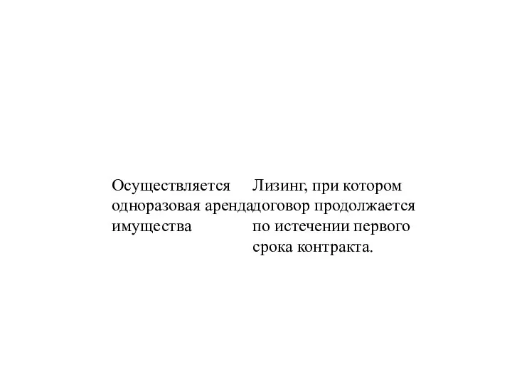 Осуществляется одноразовая аренда имущества Лизинг, при котором договор продолжается по истечении первого срока контракта.