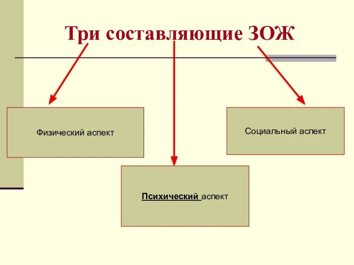 Три составляющие ЗОЖ Физический аспект Психический аспект Социальный аспект