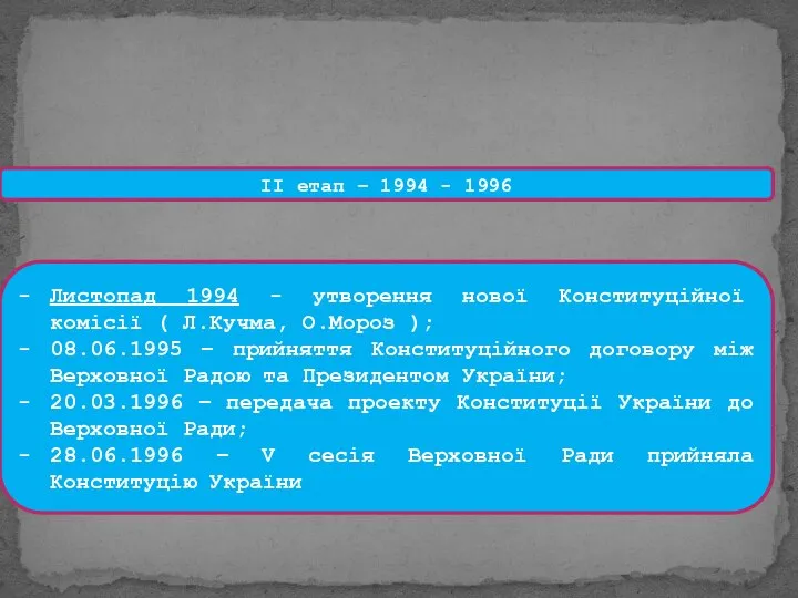 ІІ етап – 1994 - 1996 Листопад 1994 - утворення нової