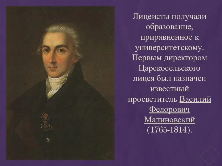 Лицеисты получали образование, приравненное к университетскому. Первым директором Царскосельского лицея был