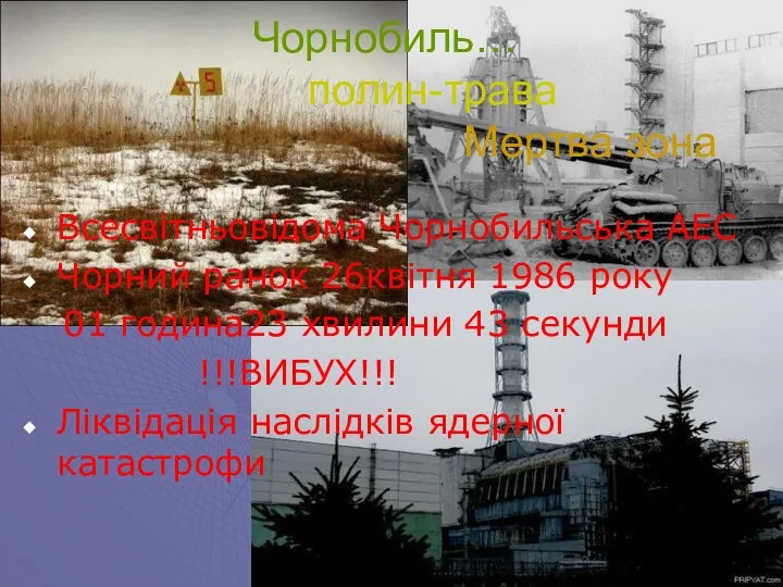 Чорнобиль… полин-трава Мертва зона Всесвітньовідома Чорнобильська АЕС Чорний ранок 26квітня 1986