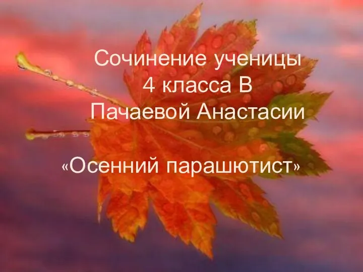 Сочинение ученицы 4 класса В Пачаевой Анастасии «Осенний парашютист»