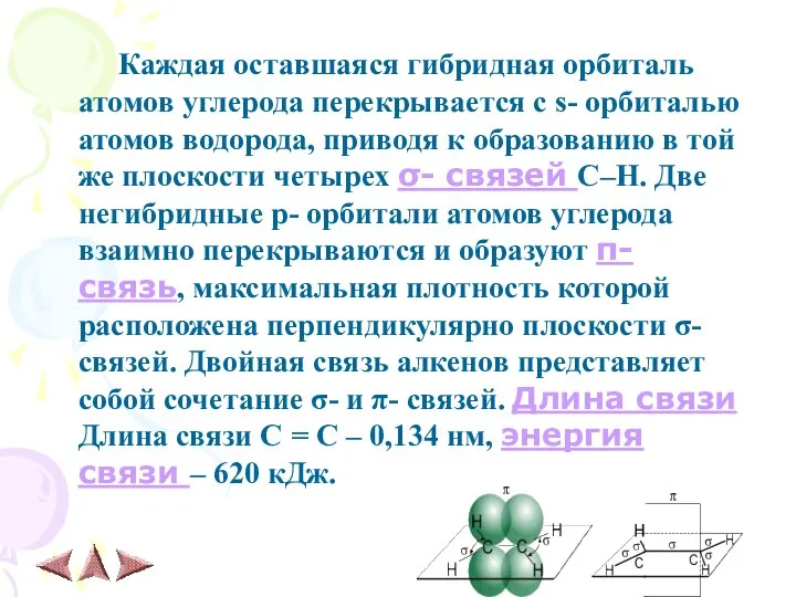 Каждая оставшаяся гибридная орбиталь атомов углерода перекрывается с s- орбиталью атомов