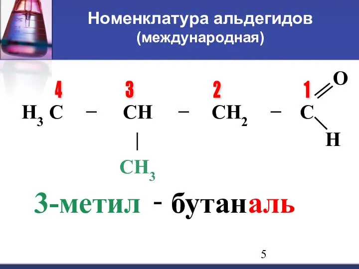 Номенклатура альдегидов (международная) 1 4 3 2 3-метил - бутан аль