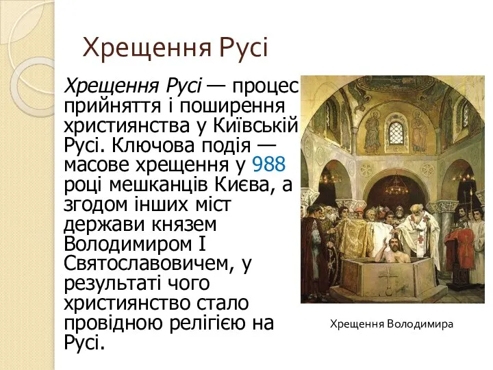 Хрещення Русі Хрещення Русі — процес прийняття і поширення християнства у