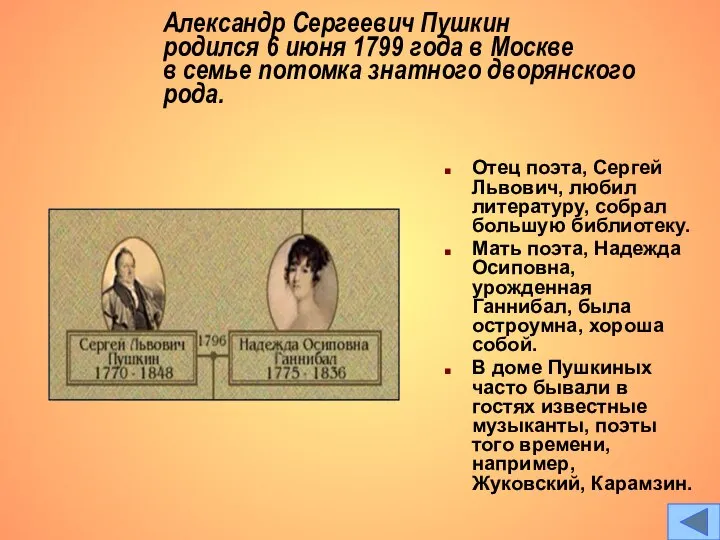 Отец поэта, Сергей Львович, любил литературу, собрал большую библиотеку. Мать поэта,