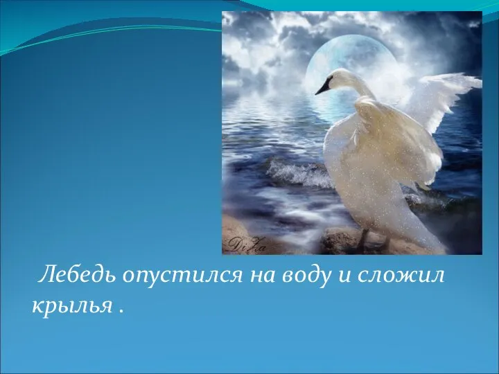 Лебедь опустился на воду и сложил крылья .