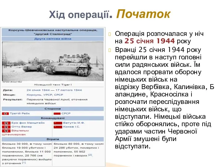 Операція розпочалася у ніч на 25 січня 1944 року Вранці 25