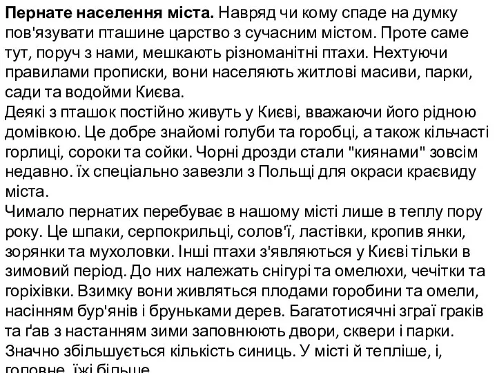 Пернате населення міста. Навряд чи кому спаде на думку пов'язувати пташине