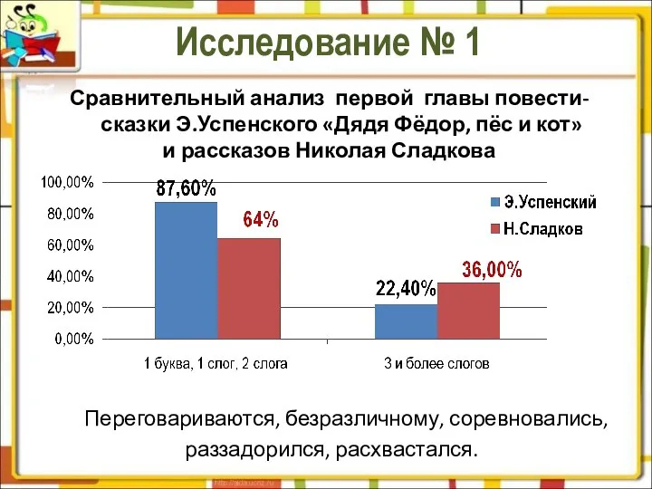 Исследование № 1 Сравнительный анализ первой главы повести-сказки Э.Успенского «Дядя Фёдор,