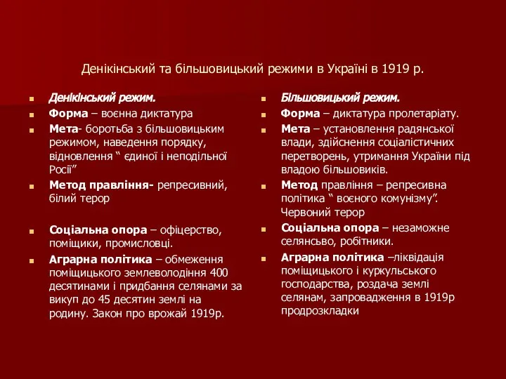 Денікінський та більшовицький режими в Україні в 1919 р. Денікінський режим.