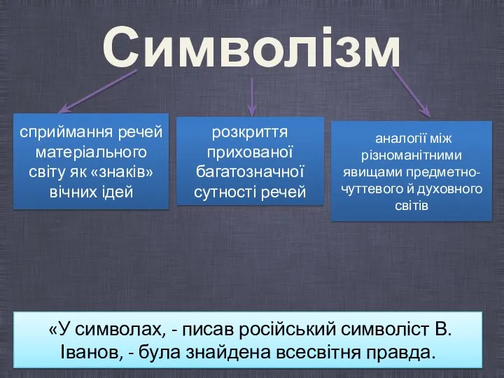 Символізм сприймання речей матеріального світу як «знаків» вічних ідей розкриття прихованої