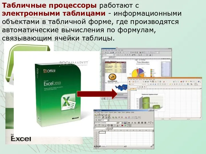 Табличные процессоры работают с электронными таблицами - информационными объектами в табличной