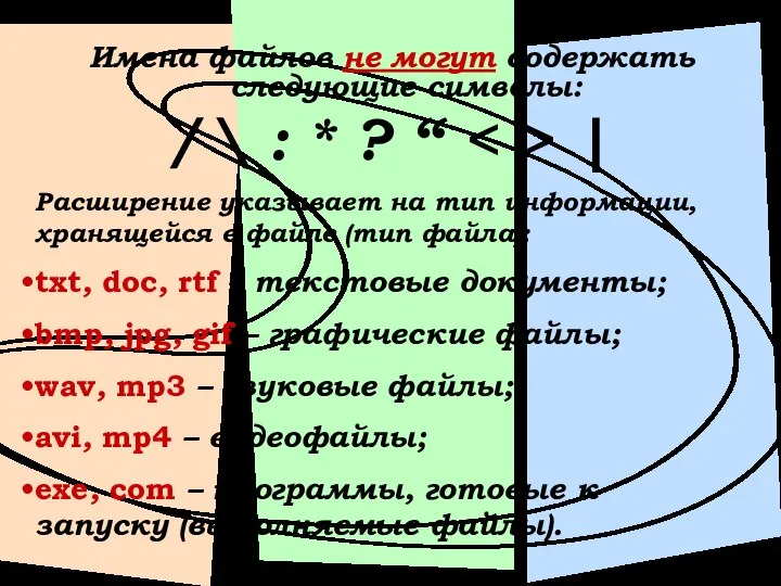 Имена файлов не могут содержать следующие символы: / \ : *