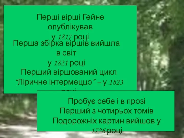 Перші вірші Гейне опублікував у 1817 році Перші вірші Гейне опублікував