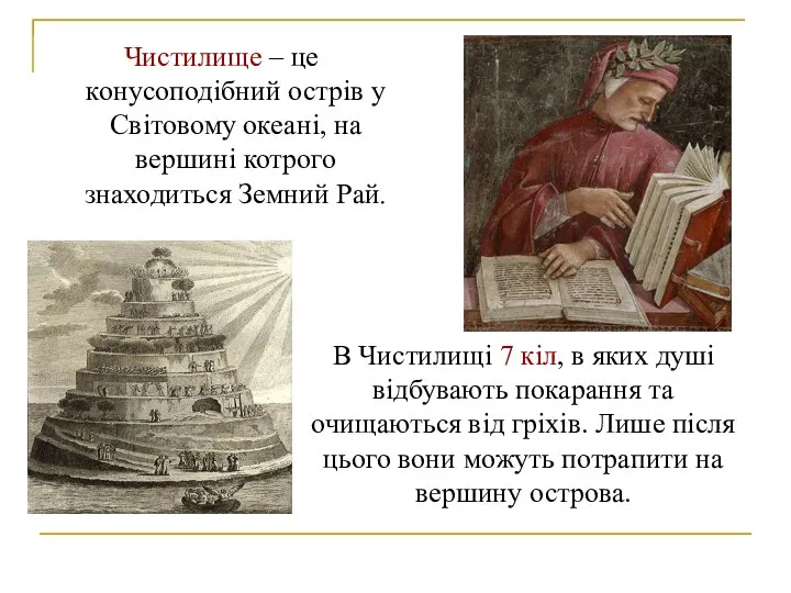 Чистилище – це конусоподібний острів у Світовому океані, на вершині котрого