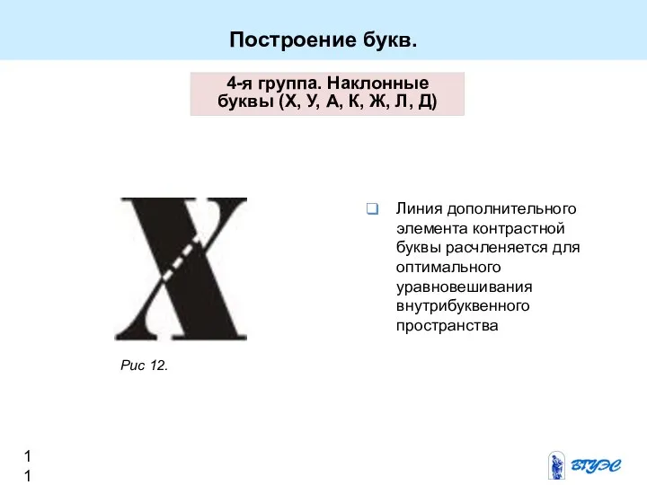 Построение букв. 4-я группа. Наклонные буквы (Х, У, А, К, Ж,