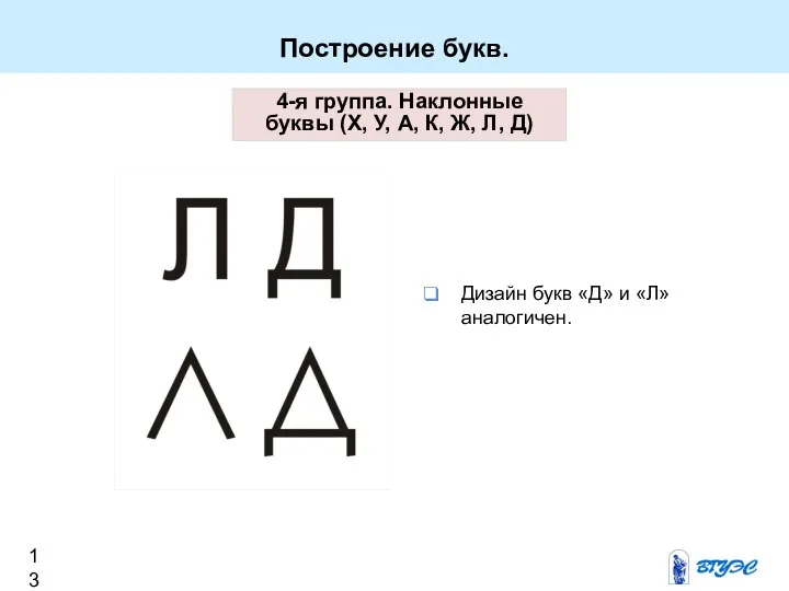 Построение букв. 4-я группа. Наклонные буквы (Х, У, А, К, Ж,