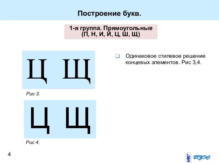 1-я группа. Прямоугольные (П, Н, И, Й, Ц, Ш, Щ) Ц