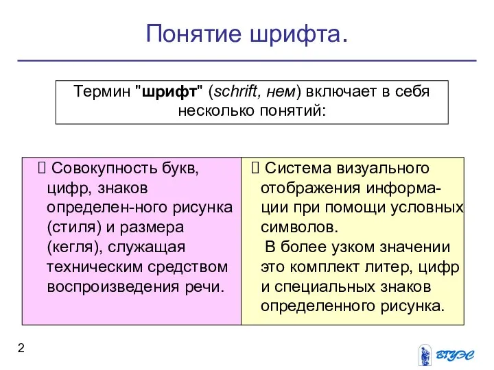 Понятие шрифта. Термин "шрифт" (schrift, нем) включает в себя несколько понятий: