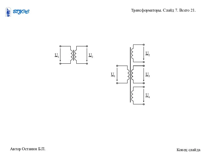 Автор Останин Б.П. Трансформаторы. Слайд 7. Всего 21. Конец слайда