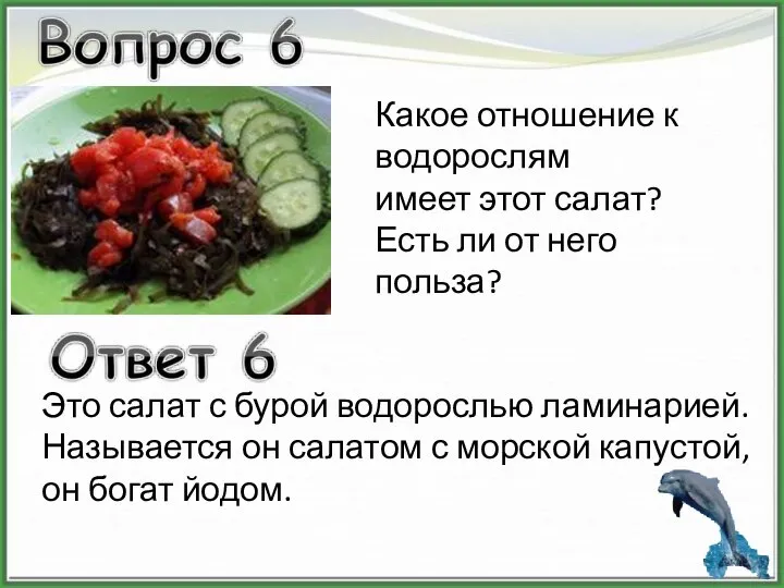 Какое отношение к водорослям имеет этот салат? Есть ли от него