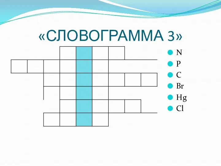 «СЛОВОГРАММА 3» N P C Br Hg Cl