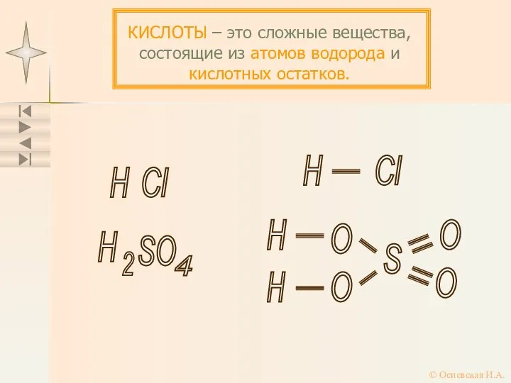 КИСЛОТЫ – это сложные вещества, состоящие из атомов водорода и кислотных