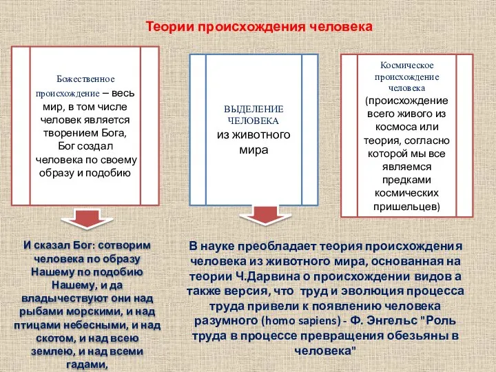 Теории происхождения человека Божественное происхождение – весь мир, в том числе