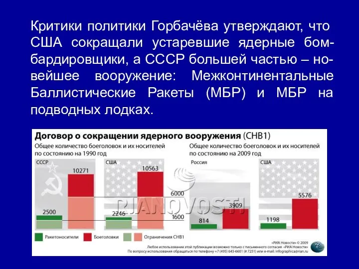 Критики политики Горбачёва утверждают, что США сокращали устаревшие ядерные бом-бардировщики, а