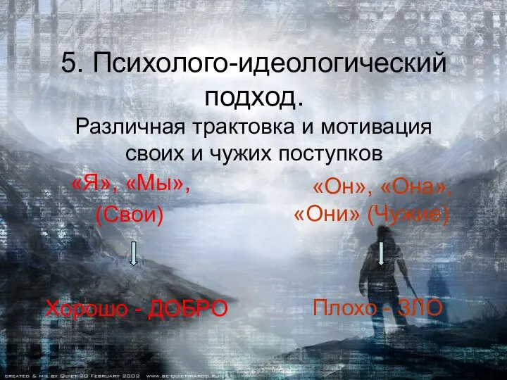 5. Психолого-идеологический подход. Различная трактовка и мотивация своих и чужих поступков