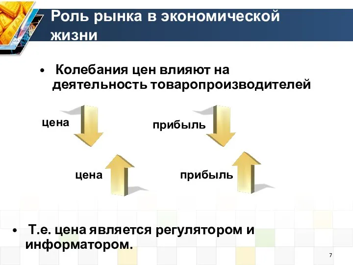 Колебания цен влияют на деятельность товаропроизводителей Роль рынка в экономической жизни