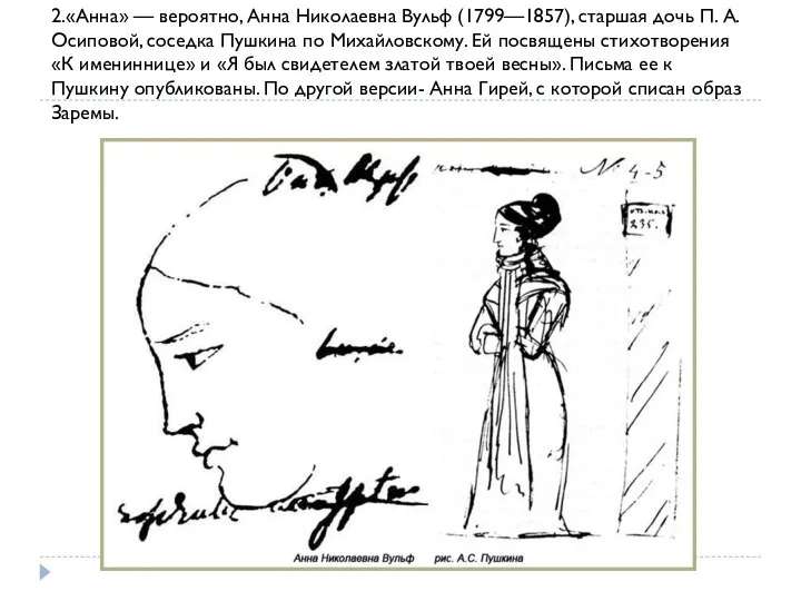 2.«Анна» — вероятно, Анна Николаевна Вульф (1799—1857), старшая дочь П. А.