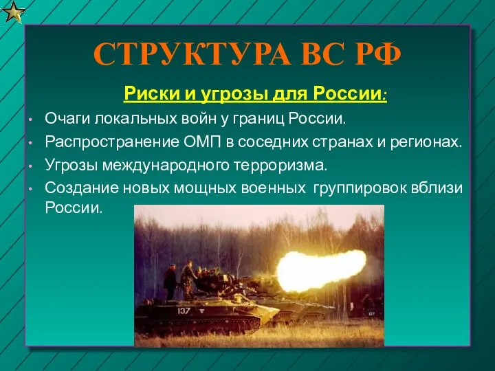 СТРУКТУРА ВС РФ Риски и угрозы для России: Очаги локальных войн