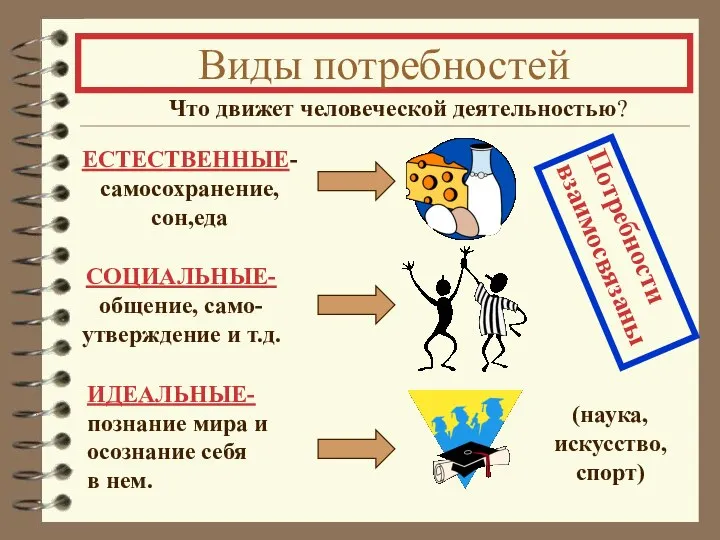 Виды потребностей Что движет человеческой деятельностью? Потребности взаимосвязаны