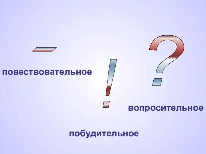 . ! ? повествовательное побудительное вопросительное