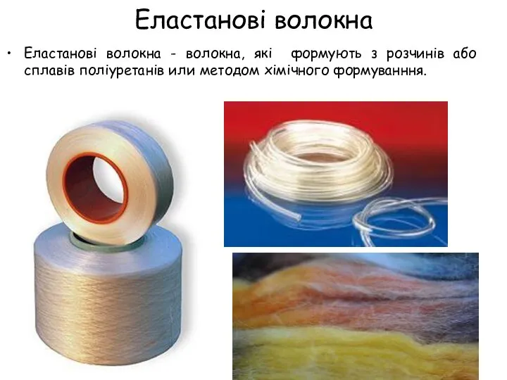 Еластанові волокна Еластанові волокна - волокна, які формують з розчинів або