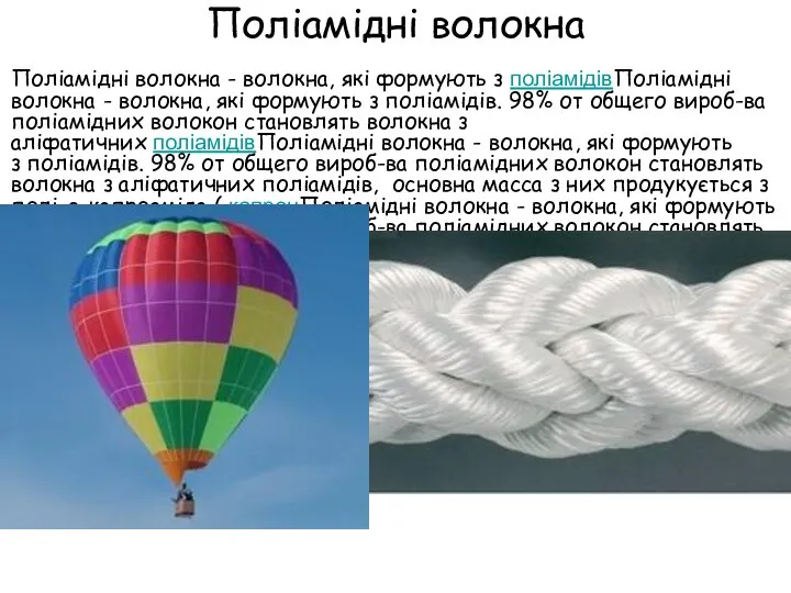 Поліамідні волокна Поліамідні волокна - волокна, які формують з поліамідівПоліамідні волокна