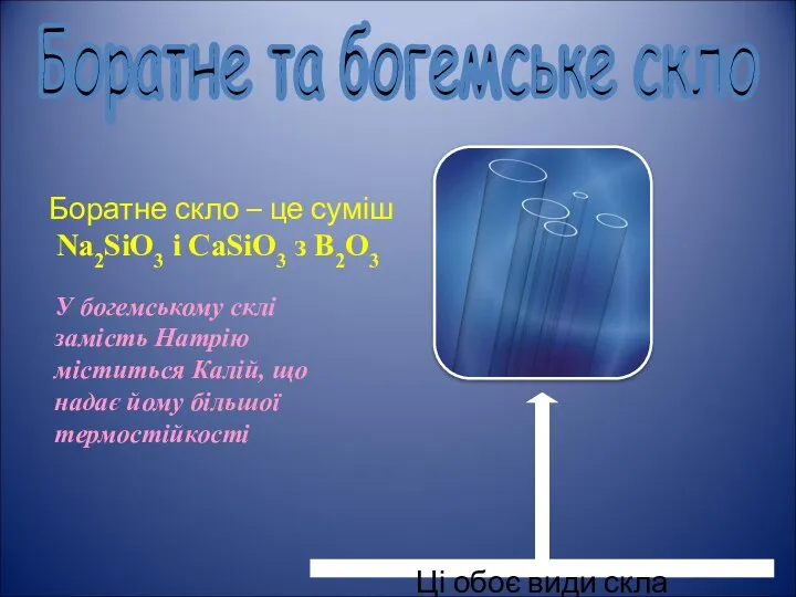 Боратне та богемське скло Боратне скло – це суміш Na2SiO3 і