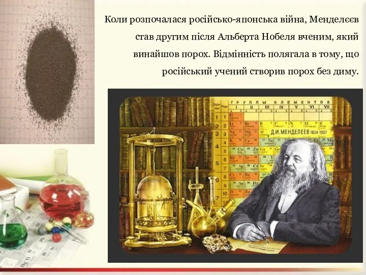 Коли розпочалася російсько-японська війна, Менделєєв став другим після Альберта Нобеля вченим,
