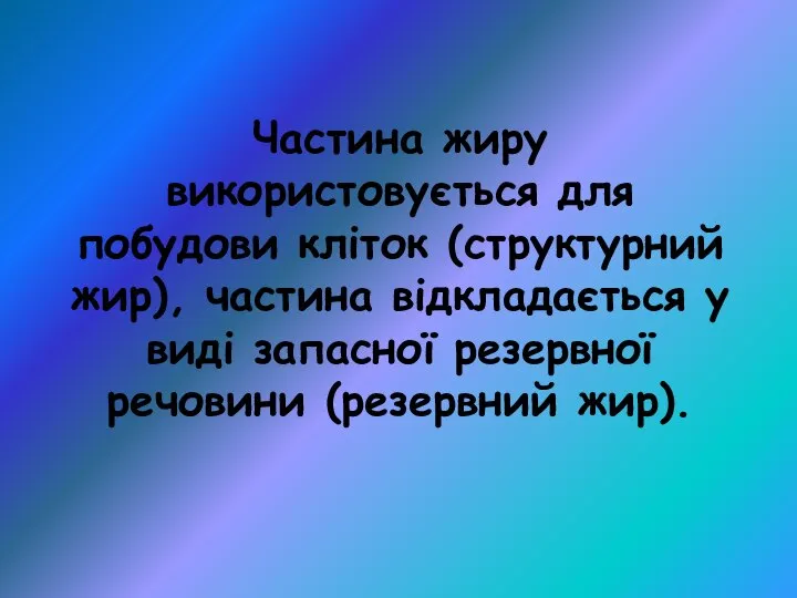 Частина жиру використовується для побудови кліток (структурний жир), частина відкладається у