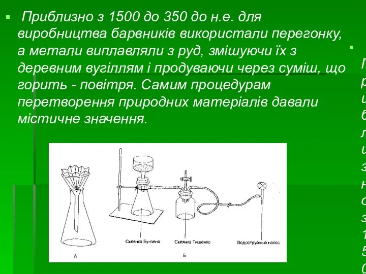 Приблизно з 1500 до 350 до н.е. для виробництва барвників використали