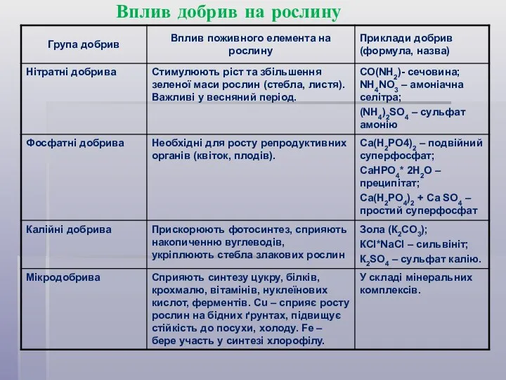 Вплив добрив на рослину