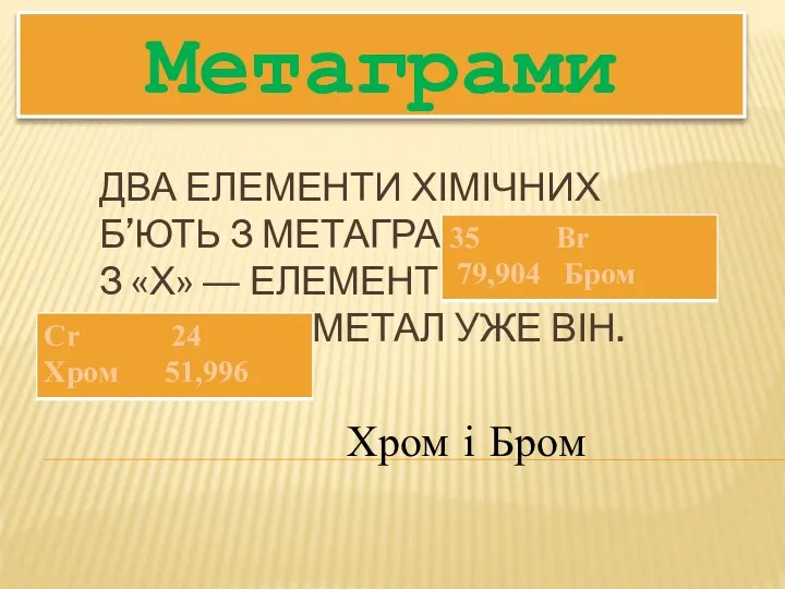 Два елементи хімічних Б’ють з метаграми, як дзвін: З «Х» ―