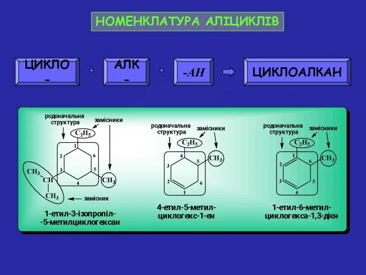 НОМЕНКЛАТУРА АЛІЦИКЛІВ АЛК- -АН ЦИКЛОАЛКАН ЦИКЛО-