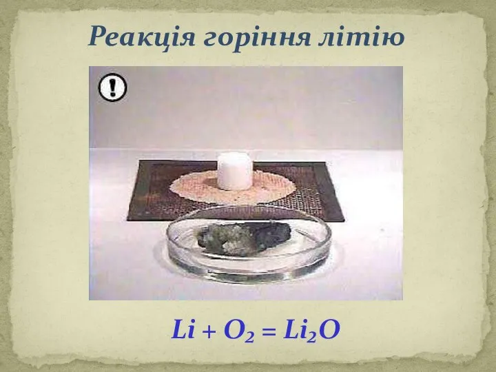 Реакція горіння літію Li + O₂ = Li₂O