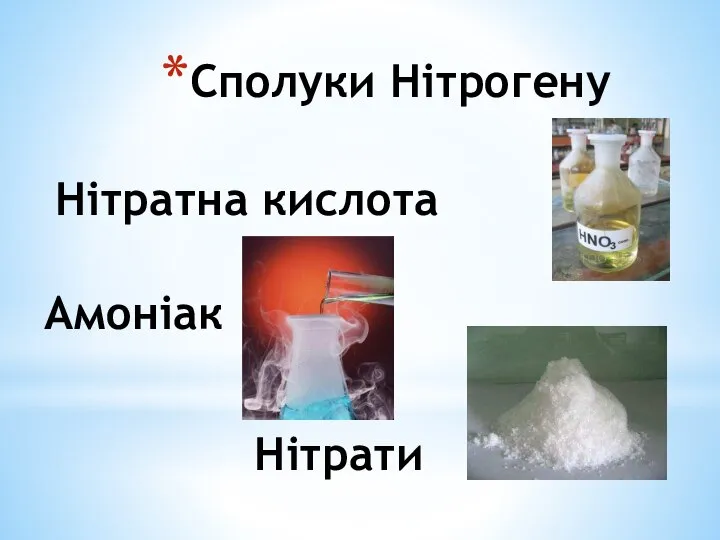 Сполуки Нітрогену Нітратна кислота Амоніак Нітрати